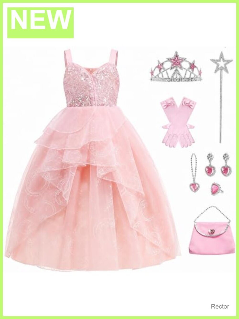 Girls Glinda Pink Witch Costume Dress Set with Accessories